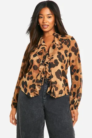 Boohoo Blusa Plus Con Mangas Bombachas Y Atadura Frontal Con Volante