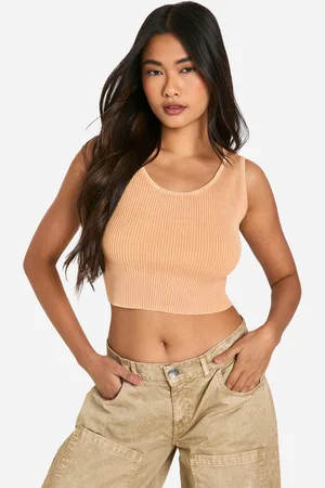Boohoo Top Crop De Punto Y Canalé Con Escote En U Y Lavado De Ácido
