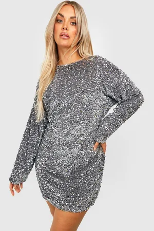 Boohoo Vestido Plus Recto Con Lentejuelas Y Mangas De Murciélago