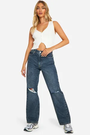 Boohoo Vaqueros Boyfriend Básicos Con Rodilla Rota