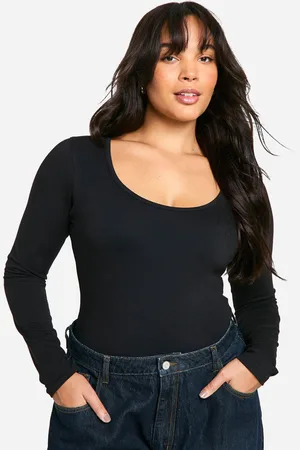 Boohoo Body Plus De Manga Larga Y Algodón Con Escote En U