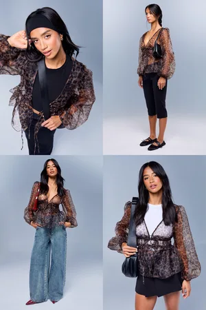 Boohoo Blusa Con Mangas Bombachas Y Estampado De Leopardo
