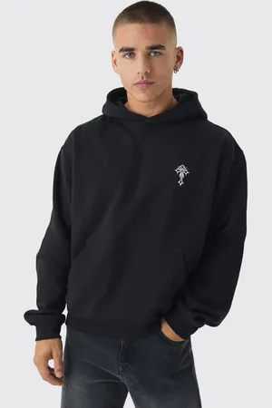 Boohoo Sudadera Oversize Recta Con Bordado De Cruz Gótica Y Capucha