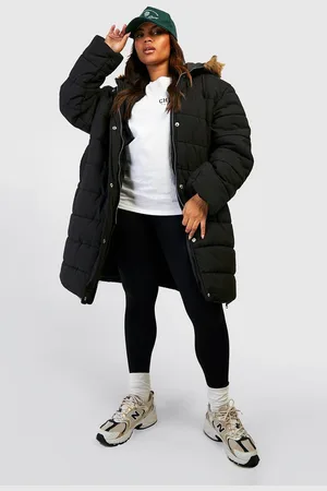 Boohoo Parka Plus De Corte Largo Con Ribete De Pelo Sintético