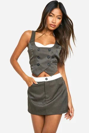 Boohoo Minifalda Jaspeada Con Cintura En Contraste
