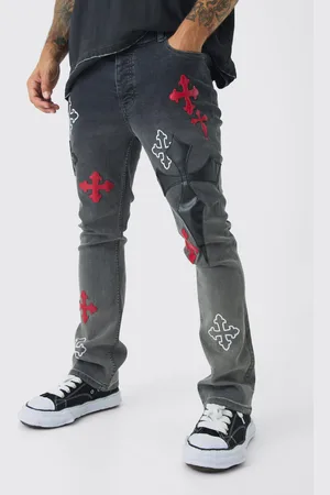 Boohoo Vaqueros Pitillo Elásticos De Campana Con Apliques Cruzados