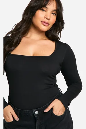 Boohoo Body Plus De Manga Larga Y Algodón Con Escote Cuadrado