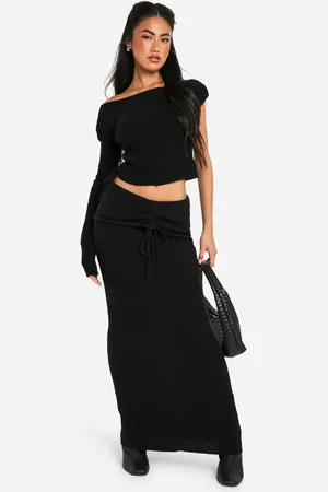 Boohoo Conjunto Coordinado De Falda Maxi Y Top Crop De Punto Y Canalé