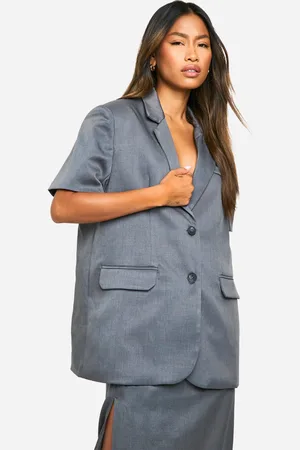 Boohoo Americana Oversize Jaspeada De Manga Corta Y Corte Largo Con Hombreras