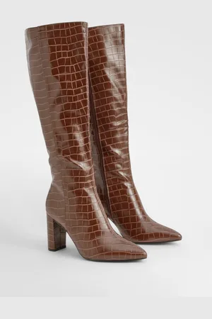 Boohoo Botas De Holgura Ancha Y Caña Alta Con Puntera De Pico Y Acabado De Cocodrilo