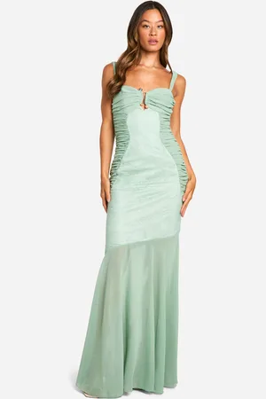 Boohoo Vestido Tall Maxi Fruncido De Chifón Y Encaje