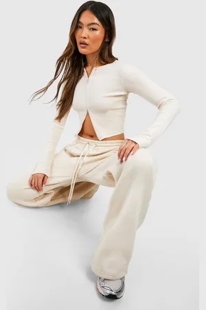 Boohoo Conjunto De Pantalón Deportivo De Pernera Recta Y Top De Manga Larga Y Canalé Con Cremallera Doble