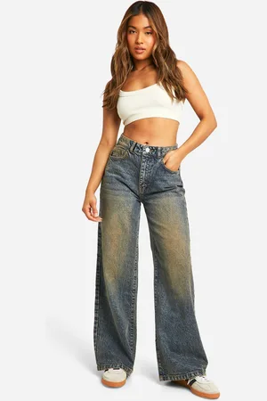 Boohoo Vaqueros Petite Básicos De Tiro Alto Y Pernera Ancha