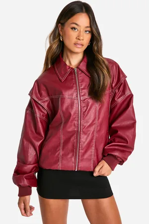 Boohoo Chaqueta Tall Bomber Oversize De Cuero Sintético Con Costuras En Contraste