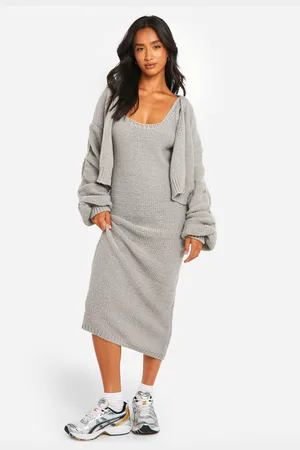 Boohoo Conjunto Coordinado Petite De Cárdigan Y Vestido De Punto Grueso
