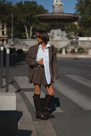 Boohoo Minifalda Premium Efecto Lana Con Cinturón Y Estampado De Pata De Gallo