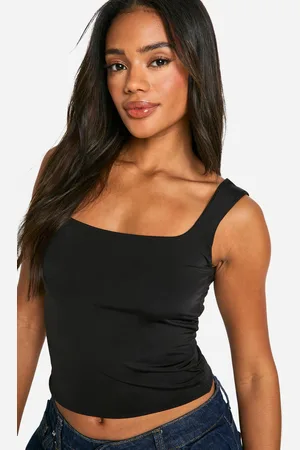 Boohoo Top Crop Ceñido De Tela Doble Con Escote Cuadrado
