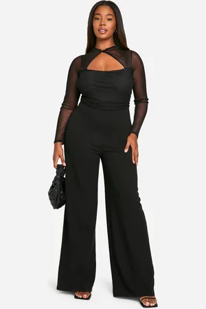 Boohoo Mono Plus Largo De Pernera Ancha Y Malla Con Nudo