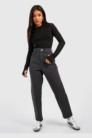 Boohoo Vaqueros Petite Mom De Tiro Alto Oscuro