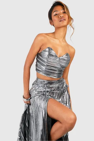 Boohoo Corsé Plisado Metálico Con Escote De Corazón