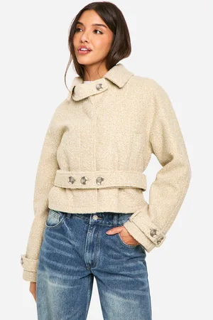 Boohoo Gabardina Efecto Lana Corta De Tejido Bouclé