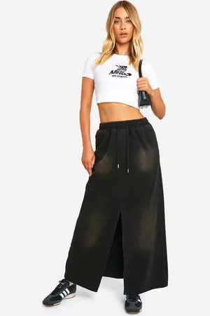 Boohoo Falda Maxi Desteñida Negra Con Cintura Elástica