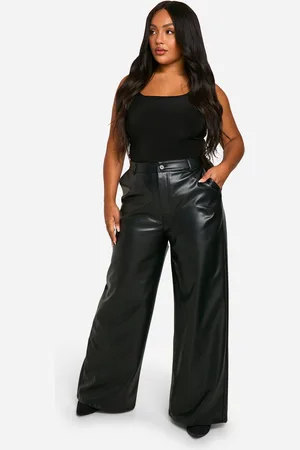 Boohoo Pantalón Plus De Tiro Alto Y Pernera Ancha De Cuero Sintético