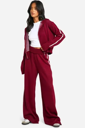 Boohoo Pantalón De Campana Petite De Punto Con Capucha Y Detalle De Rayas