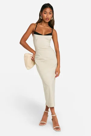 Boohoo Vestido Midaxi De Bengalina Con Inserción En Contraste