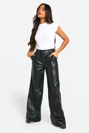 Boohoo Pantalón De Tiro Alto Y Pernera Ancha De Cuero Sintético