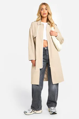 Boohoo Gabardina Con Unión En Contraste