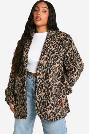 Boohoo Americana Plus Efecto Lana Con Hombreras Y Estampado De Leopardo