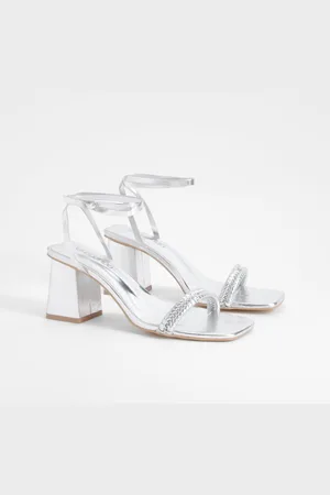 Boohoo Sandalias De Tacón Grueso Con Tira De Tela Metálica