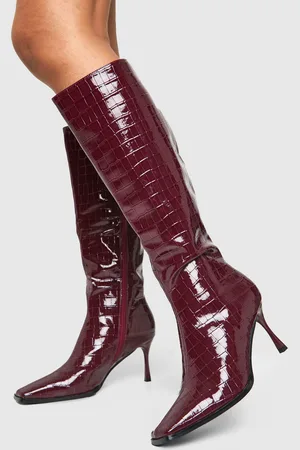 Boohoo Botas De Tacón Con Puntera De Pico Y Brillo Intenso Con Acabado De Cocodrilo
