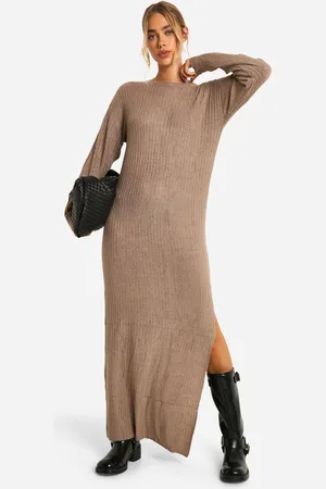 Boohoo Vestido Midaxi De Punto Y Canalé Suave Con Abertura Lateral