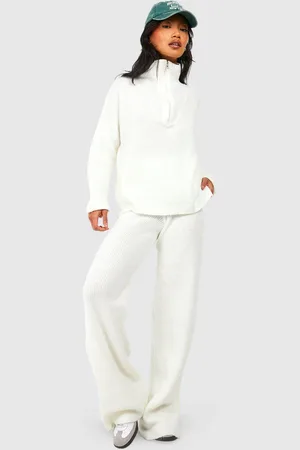 Boohoo Conjunto De Punto Con Pantalón De Pernera Ancha Y Cuello Alto Con Cremallera A La Mitad