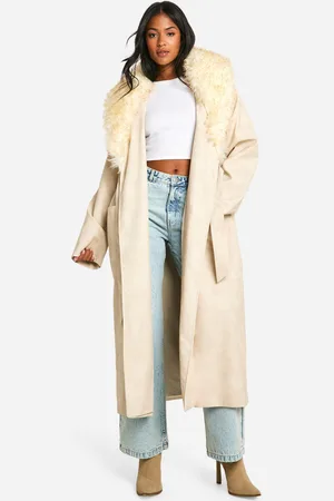 Boohoo Gabardina Tall De Cuero Sintético Efecto Vintage Con Cuello De Pelo