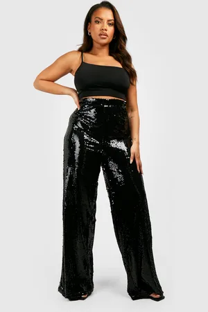 Boohoo Pantalón Plus De Pernera Ancha Con Lentejuelas