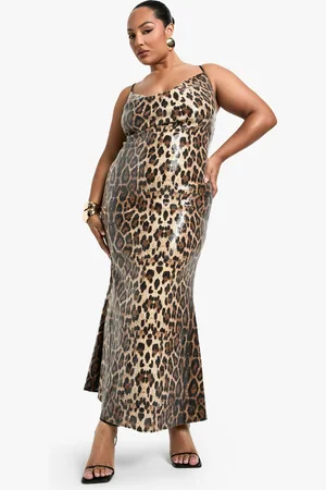 Boohoo Vestido Lencero Plus Maxi De Lentejuelas Con Estampado De Leopardo