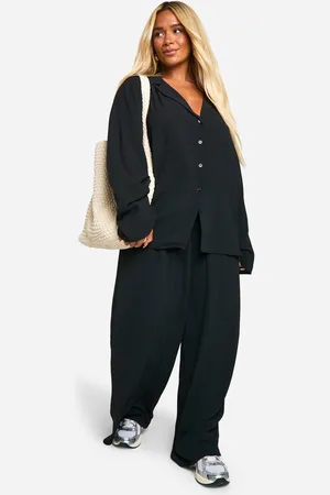 Boohoo Conjunto Coordinado Plus De Pantalón Con Cordón Elástico Y Camisa Oversize De Tela