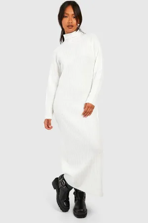 Boohoo Vestido Jersey Midaxi De Punto Y Canalé Suave Con Cuello Vuelto