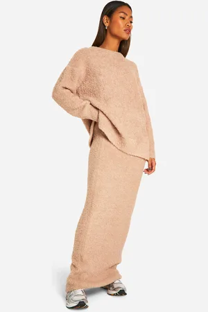 Boohoo Falda Maxi Holgada De Punto Y Borreguito