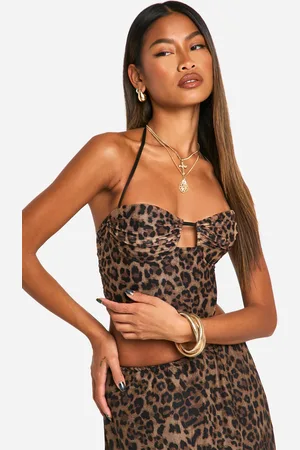 Boohoo Corsé De Malla Fruncido Con Escote Halter Y Estampado De Leopardo
