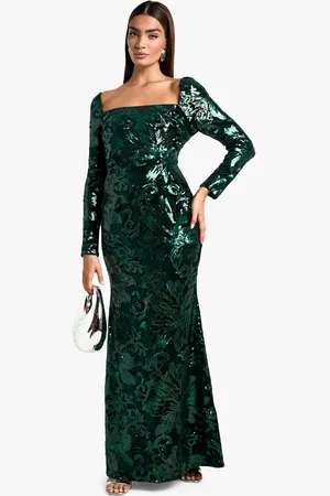 Boohoo Vestido Maxi De Lentejuelas Con Escote Cuadrado