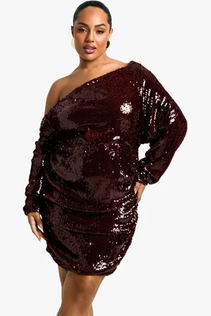 Boohoo Vestido Plus Mini Fruncido De Lentejuelas Con Escote Barco