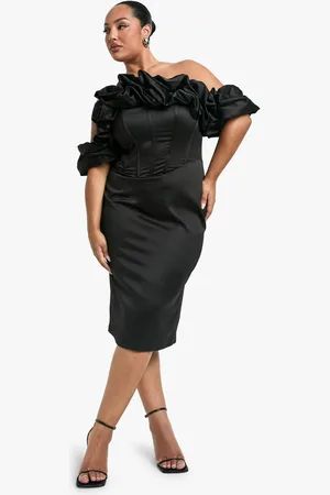 Boohoo Vestido Plus Midi Con Escote Barco Y Mangas Bombachas