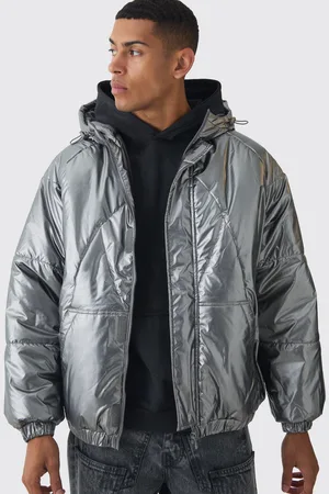 Boohoo Chaqueta Acolchada Oversize Metálica Con Capucha En Color Carbón