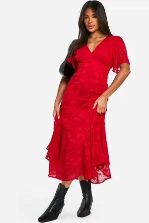 Boohoo Vestido Midaxi De Jacquard Con Mangas Anchas Y Estampado Cachemira