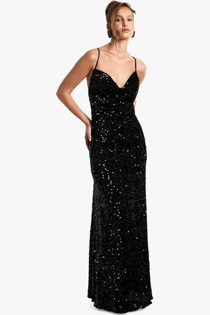 Boohoo Vestido Maxi Lencero De Terciopelo Y Lentejuelas Con Escote Plisado
