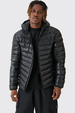 Boohoo Chaqueta Tall Acolchada Negra Con Capucha Y Brillo Intenso